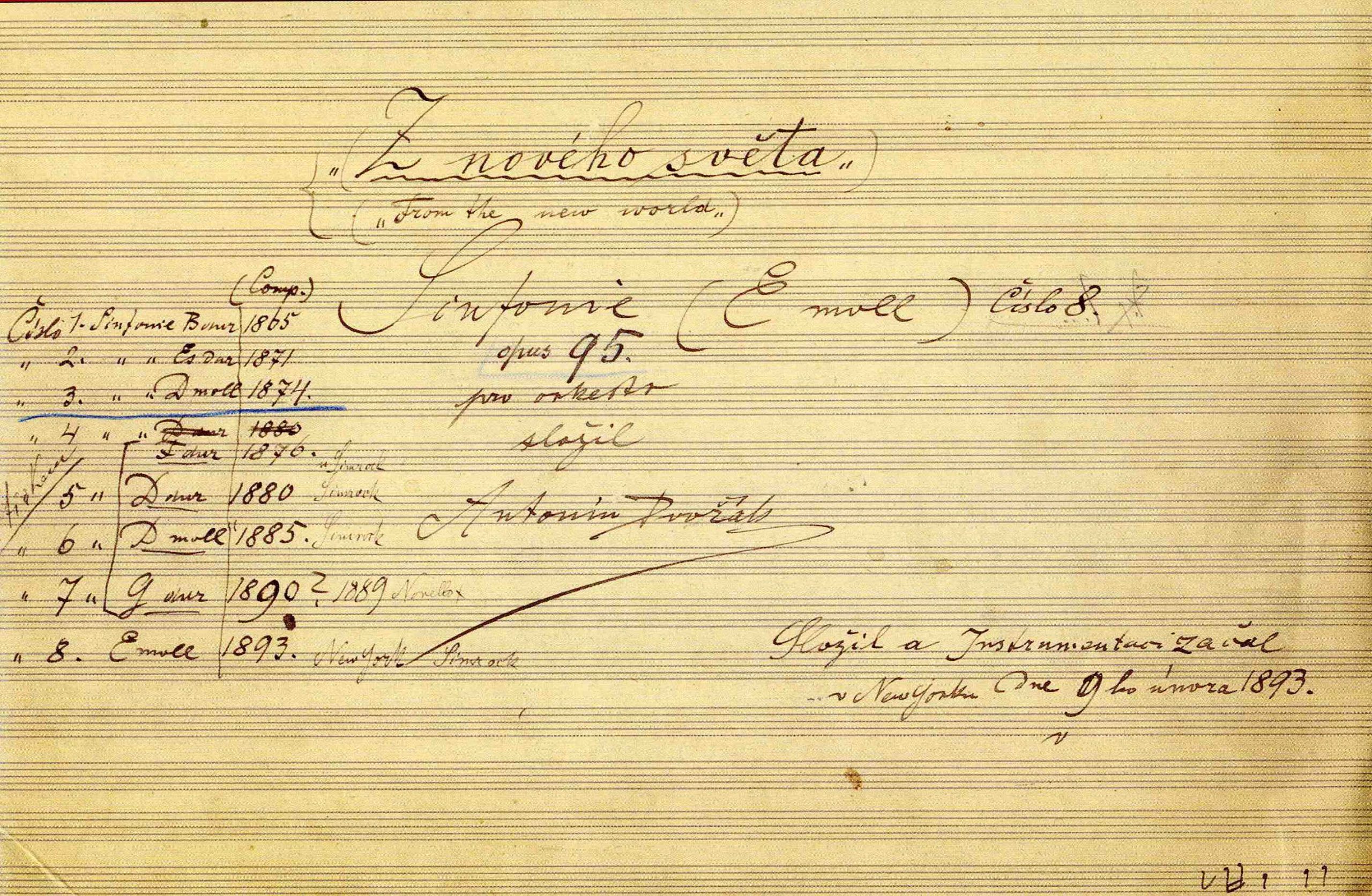 Dvořák's 9th ymphony: title page autograph Dvořák's 9th ymphony: title page autograph